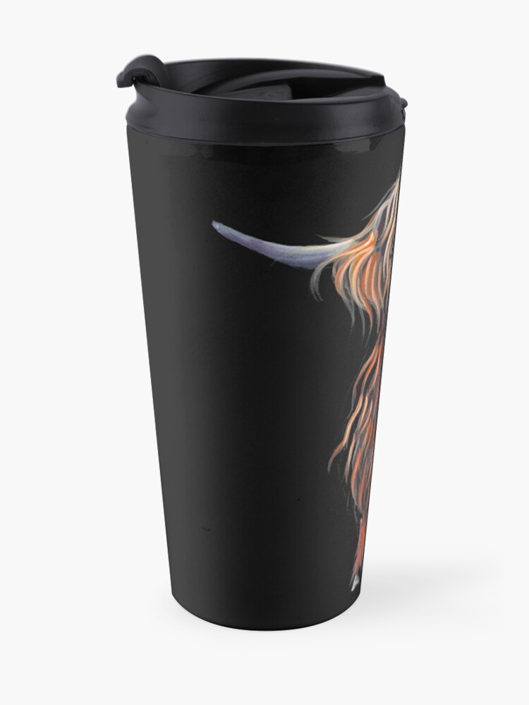 Alternate view of Scottish Hairy Highland Cow ' WEE MAC ' by Shirley Macarthur Travel Mug