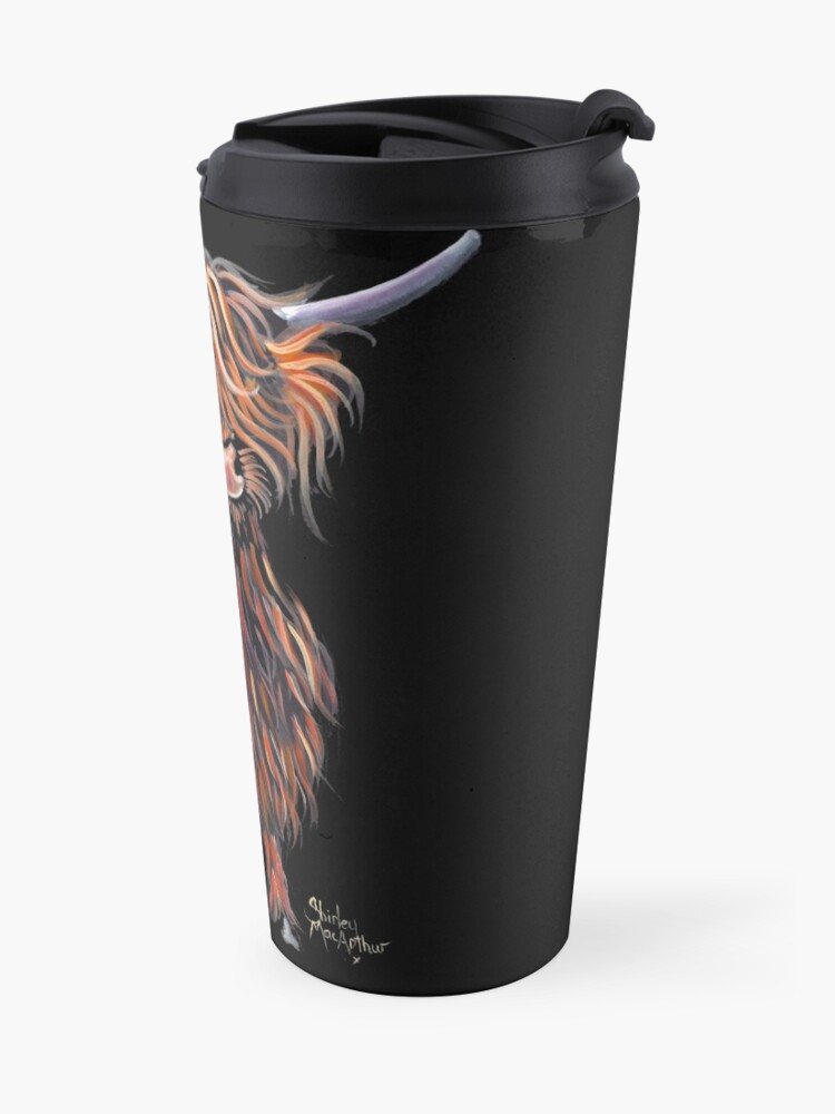 Alternate view of Scottish Hairy Highland Cow ' WEE MAC ' by Shirley Macarthur Travel Mug