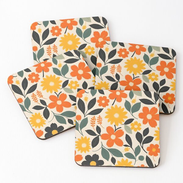 Item preview, Floral Pattern With Bright Orange and Yellow Flowers on Light Background designed and sold by Rue Design Company.