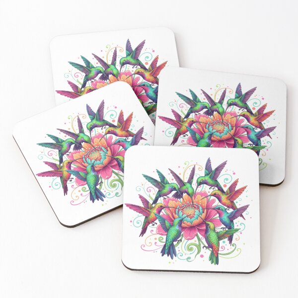 Item preview, Vibrant Hummingbirds with Psychedelic Fantasy Flowe designed and sold by PrintBreeze.