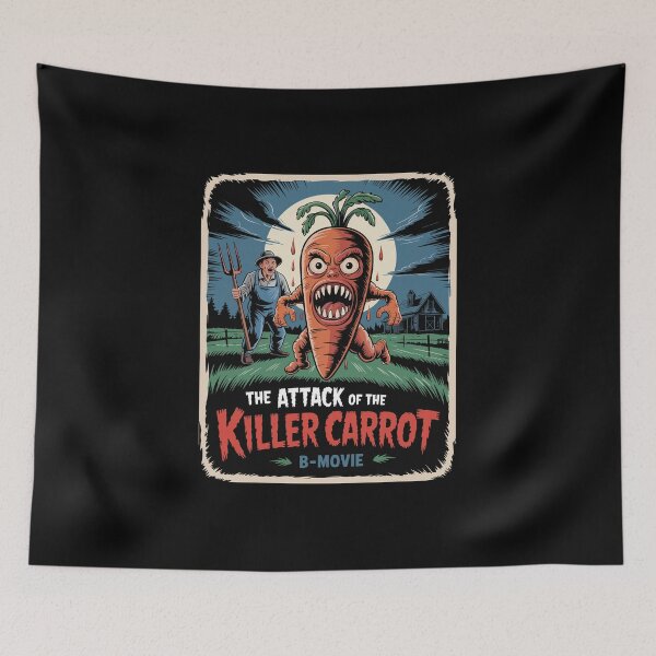 Item preview, Attack of the Killer Carrot Horror – 1950s B-Movie Poster Parody designed and sold by paulo silveira.