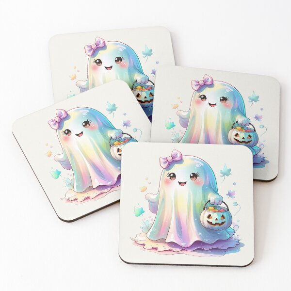 Item preview, Cute Iridescent Halloween Ghost Boo with Bow and Pumpkin Pot designed and sold by RSDigitalPrintDesign.