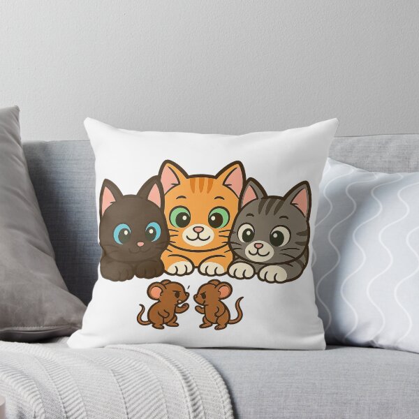 Item preview, Kawaii Three Cute Kittens with Brave Mouse Illustration · Playful Story Art by VLF designed and sold by VitalLifeForce.