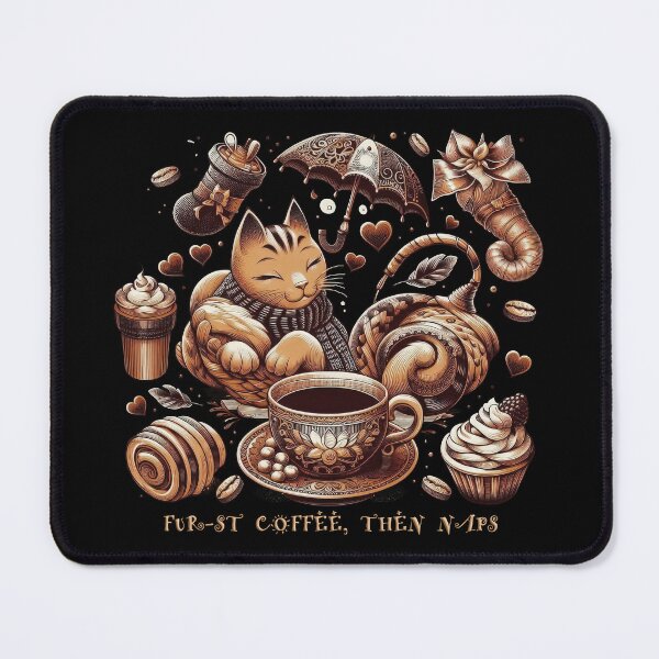 Item preview, fur-st coffee, then naps, vintage graphics, a gift for a cat and coffee lover,  designed and sold by miro-bob-design.
