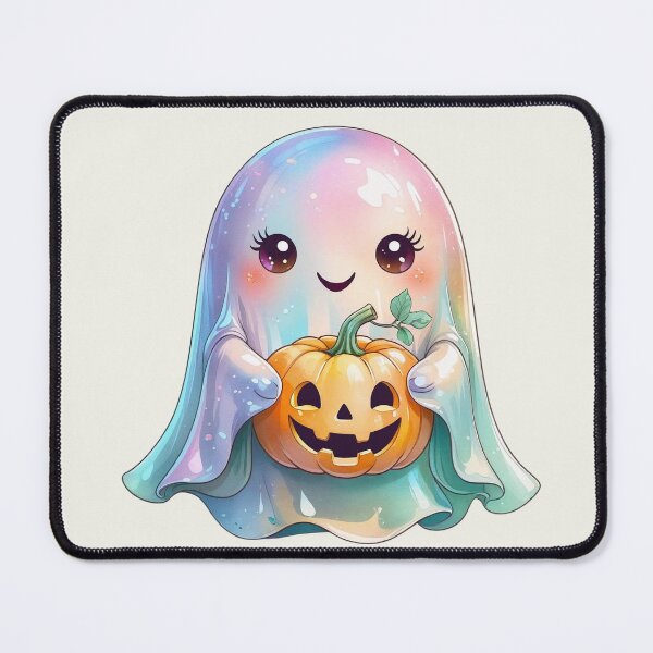 Item preview, Cute Iridescent Halloween Ghost Boo holding Pumpkin designed and sold by RSDigitalPrintDesign.