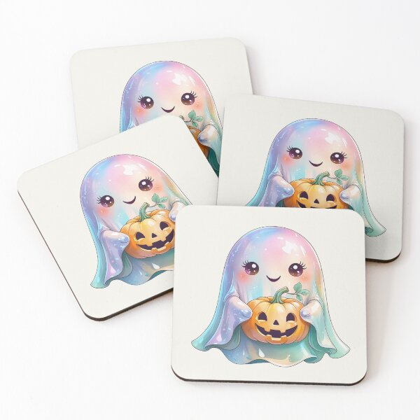 Item preview, Cute Iridescent Halloween Ghost Boo holding Pumpkin designed and sold by RSDigitalPrintDesign.
