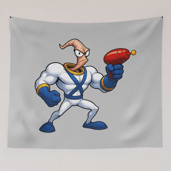 Item preview, Earthworm Jim – Retro Amiga, Sega Mega Drive, DOS PC Platform Game Character Art designed and sold by Second Time Around.