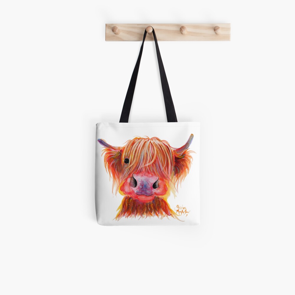 Scottish Highland Hairy Cow ' CHILLI CHOPS ' by Shirley MacArthur Tote Bag