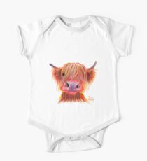 Schottische Highland Haarige Kuh "CHILLI CHOPS" von Shirley MacArthur Baby Body Kurzarm