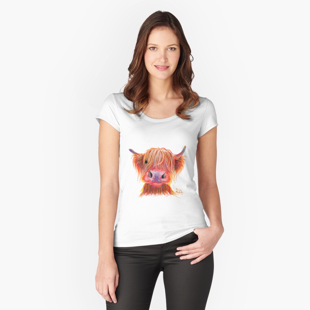 Scottish Highland Hairy Cow ' CHILLI CHOPS ' by Shirley MacArthur Fitted Scoop T-Shirt