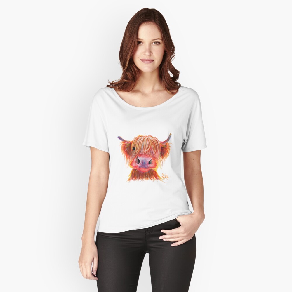 Scottish Highland Hairy Cow ' CHILLI CHOPS ' by Shirley MacArthur Relaxed Fit T-Shirt