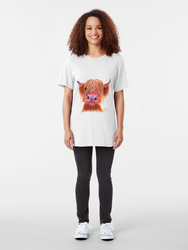 Alternate view of Scottish Highland Hairy Cow ' CHILLI CHOPS ' by Shirley MacArthur Slim Fit T-Shirt