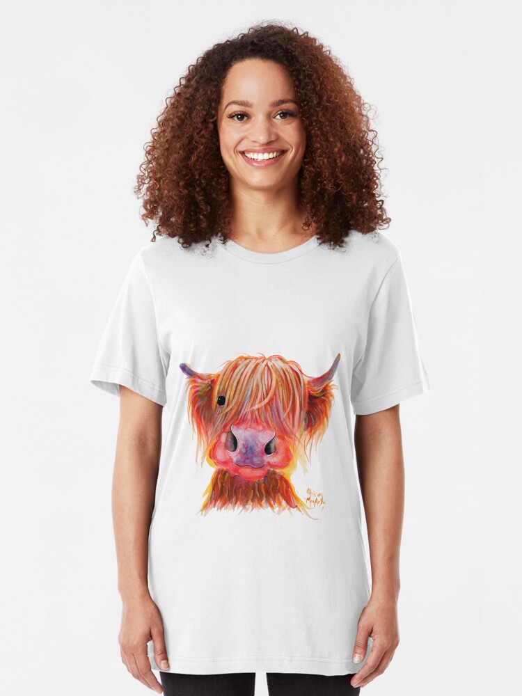 Alternate view of Scottish Highland Hairy Cow ' CHILLI CHOPS ' by Shirley MacArthur Slim Fit T-Shirt