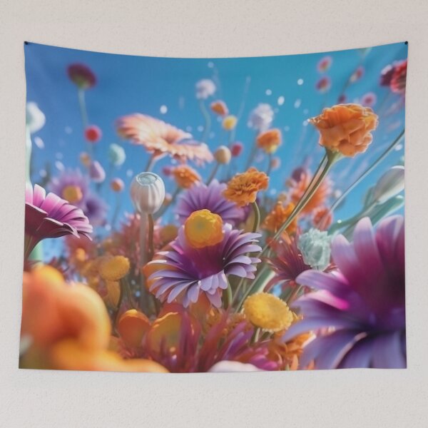 Item preview, Beautiful spring or summer flowers flying in the air, against teal background. View from below. Creative spring or summer floral layout. Minimal birthday, valentines or wedding concept designed and sold by anytka.