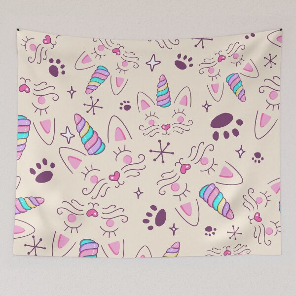 Item preview, Rainbow Unicorn Cats face Pattern designed and sold by Farissa Designs.