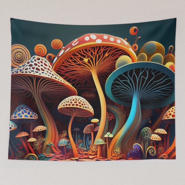 Item preview, Magic mushrooms. Psychedelic hallucination. Vibrant illustration. 60s 70s hippie colorful art designed and sold by anytka.