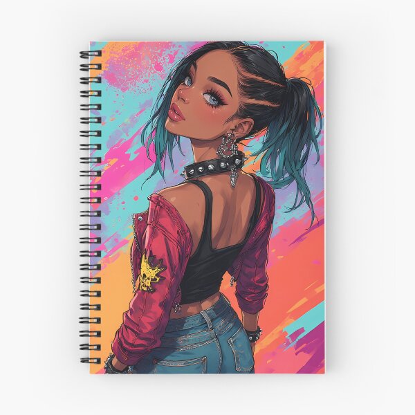 Aperçu de l'œuvre Une jeune femme élégante aux cheveux bleu sarcelle, portant une veste rouge et un jean en denim créée et vendue par Innercosmic.