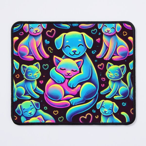 Item preview, Cute neon dogs and cats with colorful hearts designed and sold by AmigosFurEver.