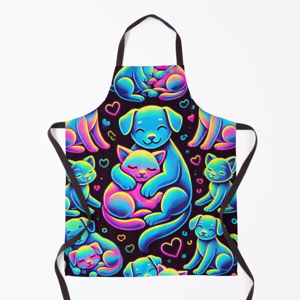 Item preview, Cute neon dogs and cats with colorful hearts designed and sold by AmigosFurEver.