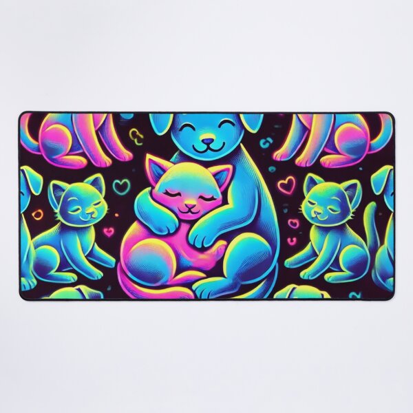 Item preview, Cute neon dogs and cats with colorful hearts designed and sold by AmigosFurEver.