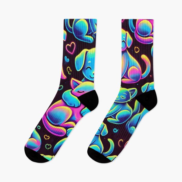 Item preview, Cute neon dogs and cats with colorful hearts designed and sold by AmigosFurEver.