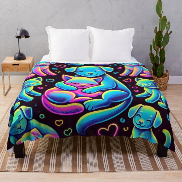 Item preview, Cute neon dogs and cats with colorful hearts designed and sold by AmigosFurEver.