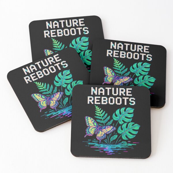 Item preview, Nature Reboots Retro Glitch Art with Neon Plants and Butterfly designed and sold by Weorus.