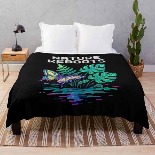 Item preview, Nature Reboots Retro Glitch Art with Neon Plants and Butterfly designed and sold by Weorus.