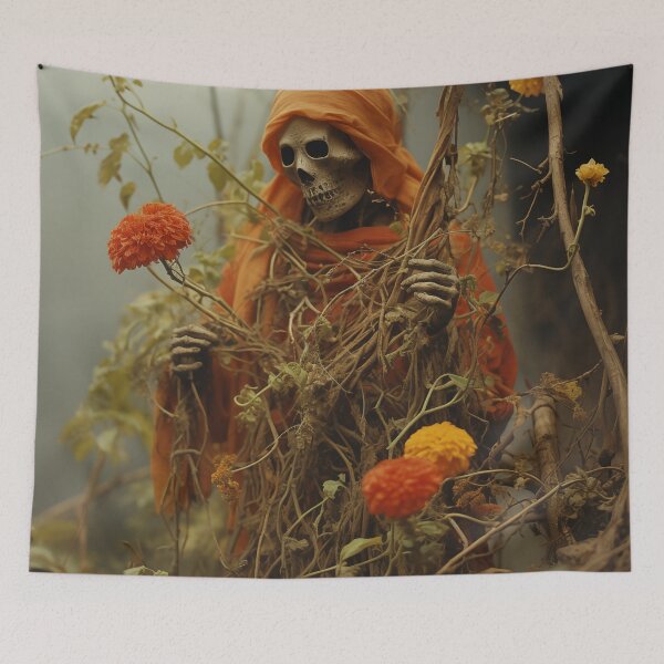 Item preview, Skeleton in Orange Shroud – Gothic Nature Symbolism designed and sold by landletsy.
