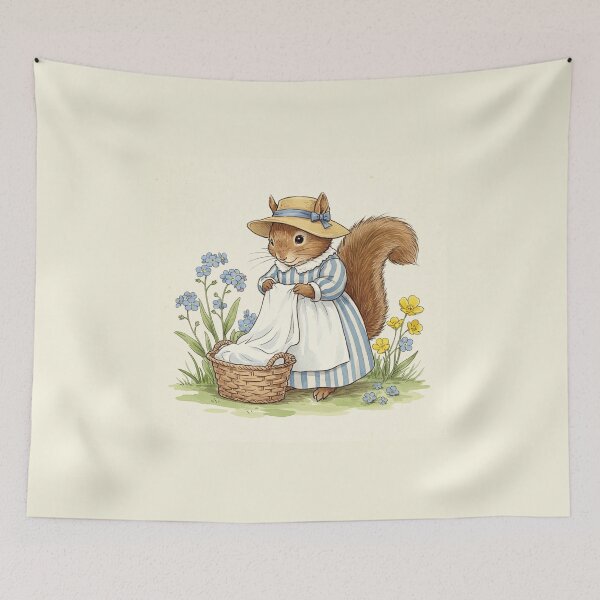 Item preview, Laundry Day Squirrel – Whimsical Woodland Illustration designed and sold by Pasteltone.