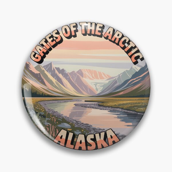 Item preview, Gates of the Arctic Retro Sunset Badge Alaska National Park Sticker designed and sold by Horizon Tales.