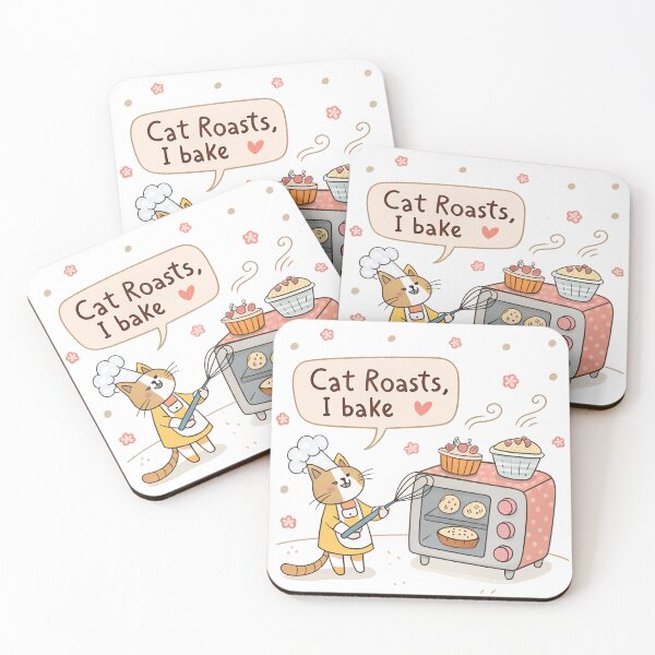 Item preview, Funny Baking Cat Design – “Cat Roasts, I Bake” Cute Pastel Doodle Illustration designed and sold by VividOrganica.