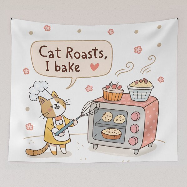 Item preview, Funny Baking Cat Design – “Cat Roasts, I Bake” Cute Pastel Doodle Illustration designed and sold by VividOrganica.