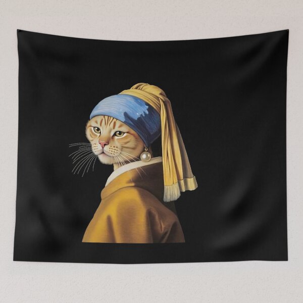 Item preview, Cat Parody of Girl with a Pearl Earring designed and sold by TeeARTHY.