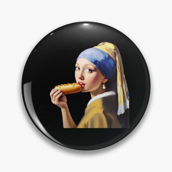 Item preview, Girl with a Pearl Earring Eating Hot Dog   designed and sold by TeeARTHY.