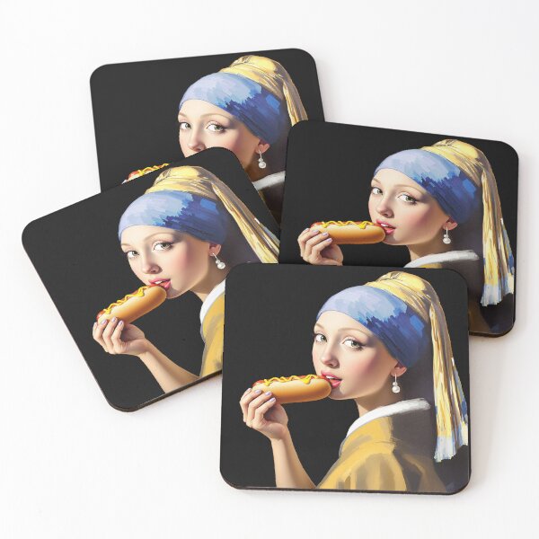 Item preview, Girl with a Pearl Earring Eating Hot Dog   designed and sold by TeeARTHY.