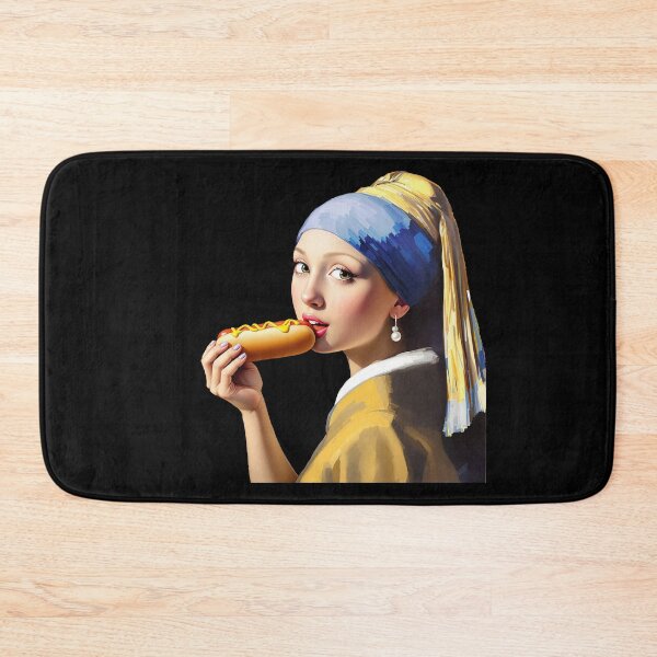 Item preview, Girl with a Pearl Earring Eating Hot Dog   designed and sold by TeeARTHY.