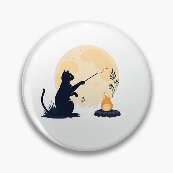 Item preview, Minimalist Cat Silhouette – Roasting Marshmallow Under Moonlight, Glowing Campfire Vector Design designed and sold by VividOrganica.