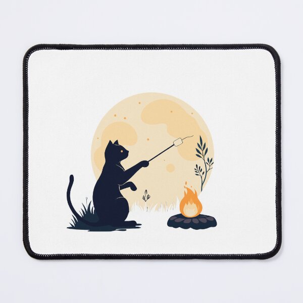 Item preview, Minimalist Cat Silhouette – Roasting Marshmallow Under Moonlight, Glowing Campfire Vector Design designed and sold by VividOrganica.