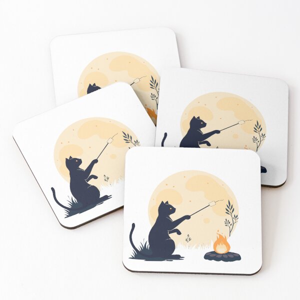 Item preview, Minimalist Cat Silhouette – Roasting Marshmallow Under Moonlight, Glowing Campfire Vector Design designed and sold by VividOrganica.