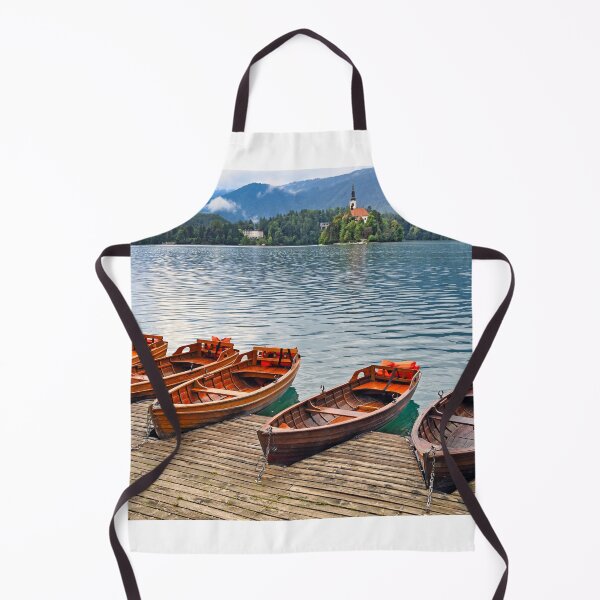 Item preview, Wooden boats and Pilgrimage Church of the Assumption of Maria,Lake Bled landscape, Slovenia designed and sold by goceris.