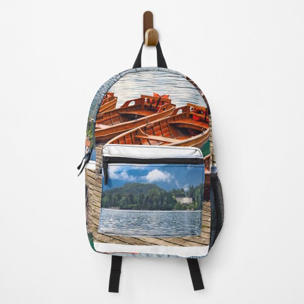 Item preview, Wooden boats and Pilgrimage Church of the Assumption of Maria,Lake Bled landscape, Slovenia designed and sold by goceris.