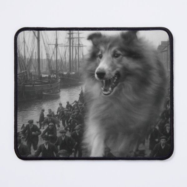 Item preview, Ghostly Sheltie Rampage at 1910s Shetland Harbor designed and sold by Flying Doggo.