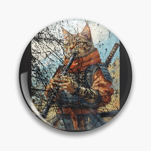 Item preview, Cat-And-Clarinet-Warrior-Ukiyo-Ink-Artwork-Cat-Samurai-(1) designed and sold by broxohnase.