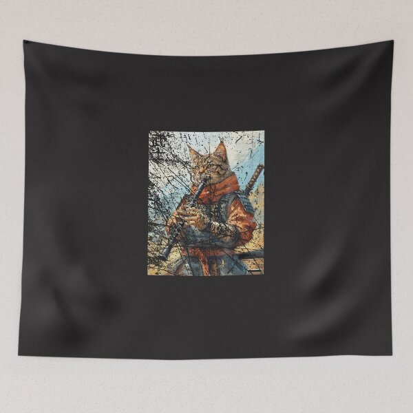 Item preview, Cat-And-Clarinet-Warrior-Ukiyo-Ink-Artwork-Cat-Samurai-(1) designed and sold by broxohnase.