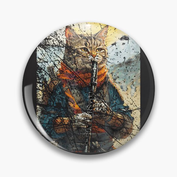 Item preview, Cat-And-Clarinet-Warrior-Ukiyo-Ink-Artwork-Cat-Samurai designed and sold by broxohnase.