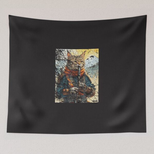 Item preview, Cat-And-Clarinet-Warrior-Ukiyo-Ink-Artwork-Cat-Samurai designed and sold by broxohnase.