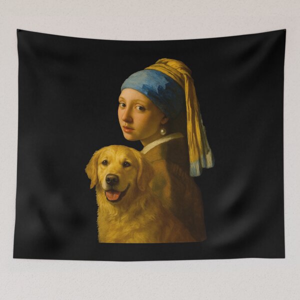 Item preview, Golden Retriever Parody of Girl with a Pearl Earring designed and sold by TeeARTHY.