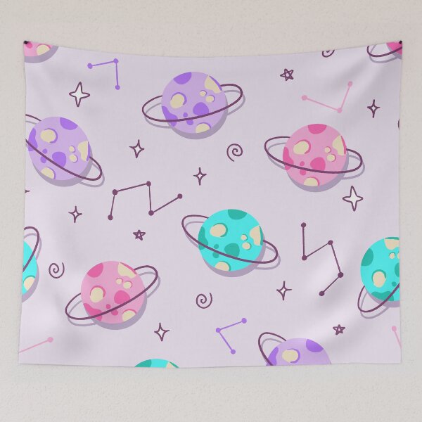 Item preview, Multicolor Saturn Planets Pattern designed and sold by Farissa Designs.