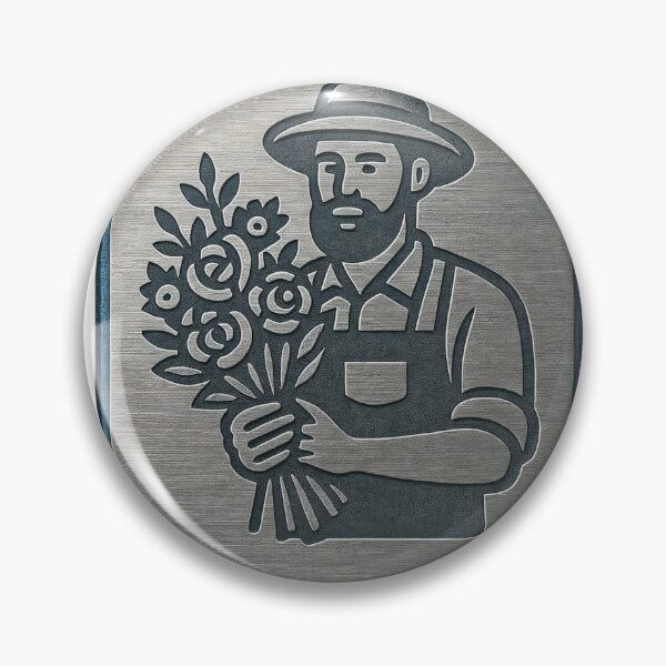 Item preview, Engraved Metallic Plaque of Man with Hat, Apron, and Flowers designed and sold by Creative88Art.